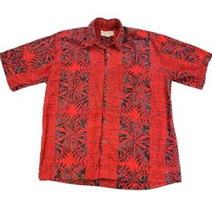 Mens Johari West Hawaiian Button Up Shirt Batik Geometric Red Size XL Aloha